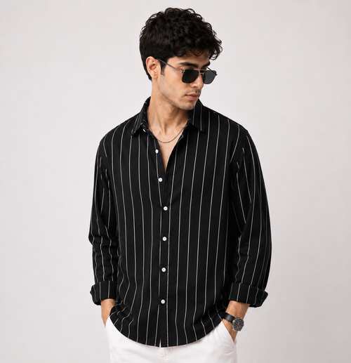 Black Striped Boxy Fit Crop shirt