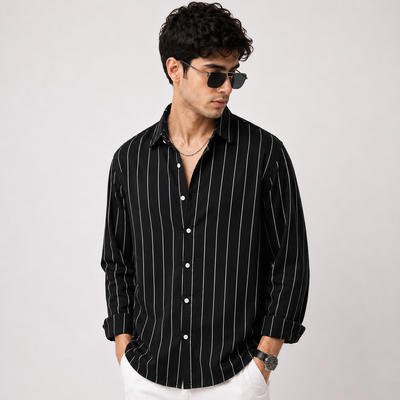 Black Striped Boxy Fit Crop shirt